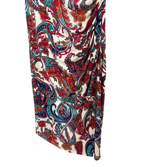 Lauren Ralph Lauren Paisley Sheath Dress Women Sz 6 Cap Sleeve Ruched Feminine - Picture 14 of 16